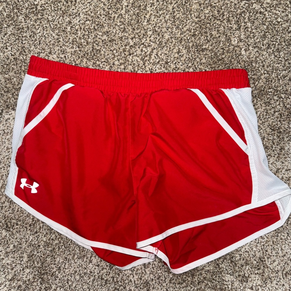 Under Armour Women's Red and White Athletic Shorts
